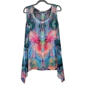 Soft Surroundings Watercolor Sleeveless Tunic Top Tank Women Large Floral Boho